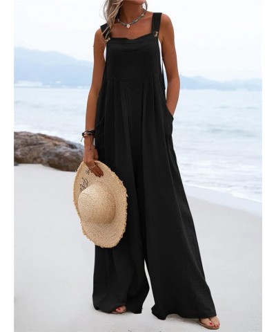 Women Wide Leg Overalls Loose Sleeveless Suspender Jumpsuits Overalls Casual Solid Baggy Romper Plus Size Black $10.35 Overalls