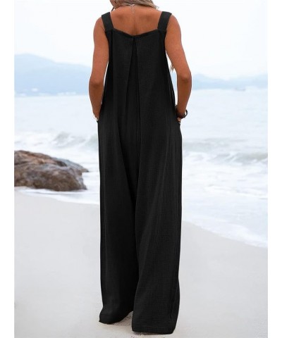 Women Wide Leg Overalls Loose Sleeveless Suspender Jumpsuits Overalls Casual Solid Baggy Romper Plus Size Black $10.35 Overalls