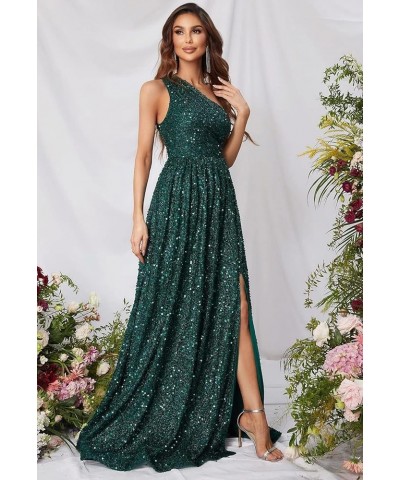 Sparkly One Shoulder Sequin Prom Dresses for Women Side Slit A Line Long Formal Evening Cocktail Gowns for Teens PU005 Light ...