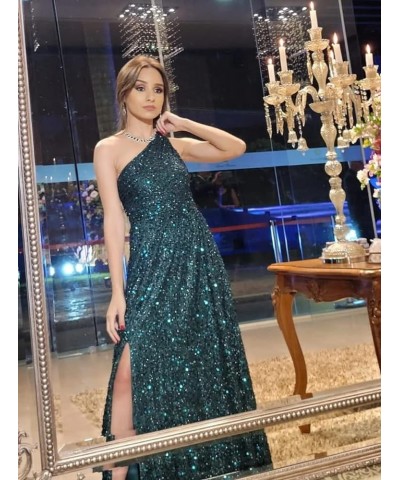 Sparkly One Shoulder Sequin Prom Dresses for Women Side Slit A Line Long Formal Evening Cocktail Gowns for Teens PU005 Light ...