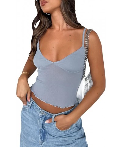 Women Y2K Spaghetti Strap Tank Tops Sexy Backless Mesh Crop Lace Cami Going Out Tops Party Club Summer Clothing Gray $5.39 Tanks