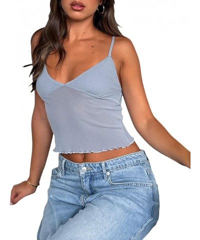 Women Y2K Spaghetti Strap Tank Tops Sexy Backless Mesh Crop Lace Cami Going Out Tops Party Club Summer Clothing Gray $5.39 Tanks