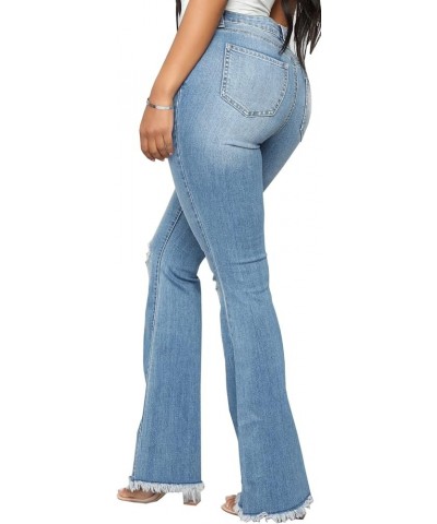 Women's Elastic Ripped Hole Classic Denim Bell Bottom Jeans 21light Blue $22.41 Jeans