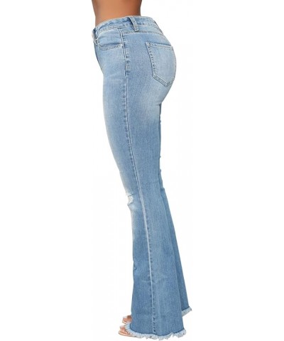 Women's Elastic Ripped Hole Classic Denim Bell Bottom Jeans 21light Blue $22.41 Jeans