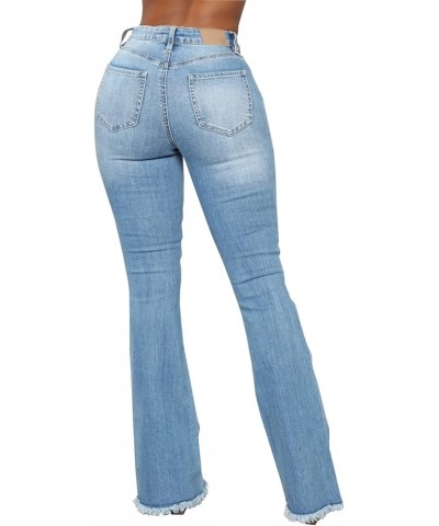 Women's Elastic Ripped Hole Classic Denim Bell Bottom Jeans 21light Blue $22.41 Jeans