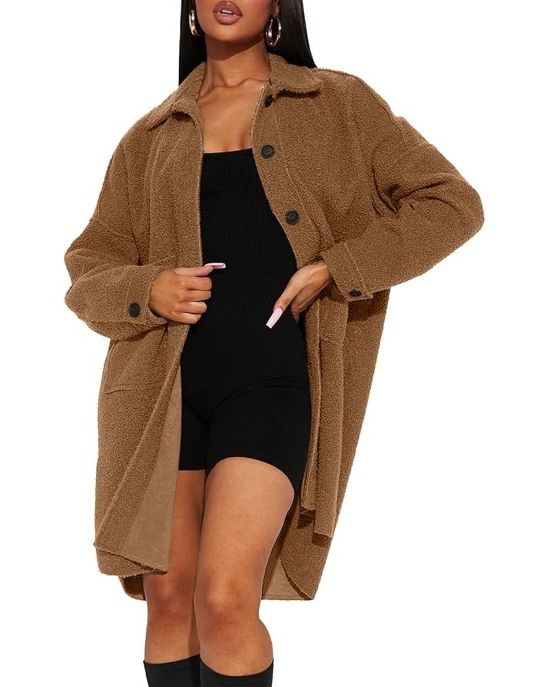 Women's Oversized Fleece Jackets Fuzzy Long Sleeve Open Front Teddy Jackets Sherpa Coat Long Cardigan Outerwear Caramel $28.0...