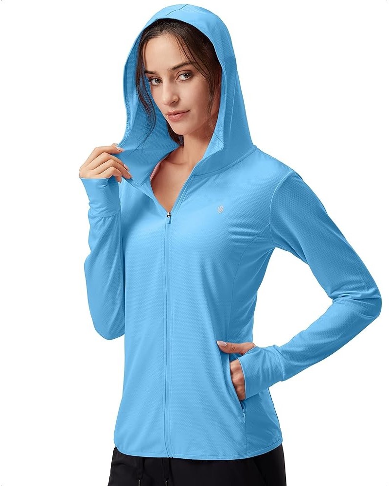 Women's UPF 50+ Sun Protection Hoodie Jacket Lightweight Long Sleeve Sun Shirt for Women with Pocket Hiking Outdoor Blue $16....