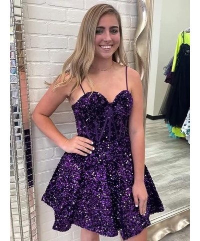 Sparkly Sequin Short Homecoming Dresses for Teens 2023 Sparkly Spaghetti Straps Criss-Crosswith Evening Party Gowns Hot Pink ...