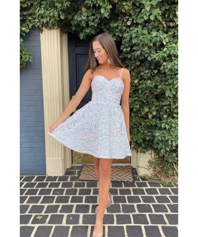 Sparkly Sequin Short Homecoming Dresses for Teens 2023 Sparkly Spaghetti Straps Criss-Crosswith Evening Party Gowns Hot Pink ...