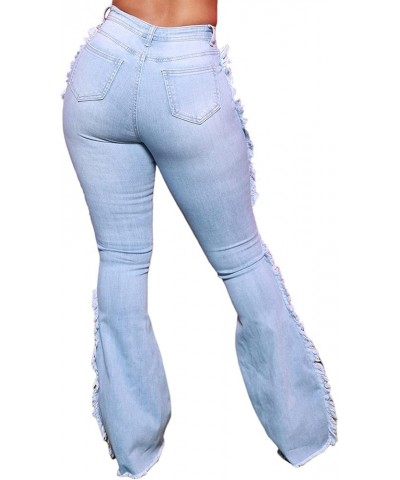 Women's Elastic Ripped Hole Classic Denim Bell Bottom Jeans 2531 Light Blue $22.41 Jeans