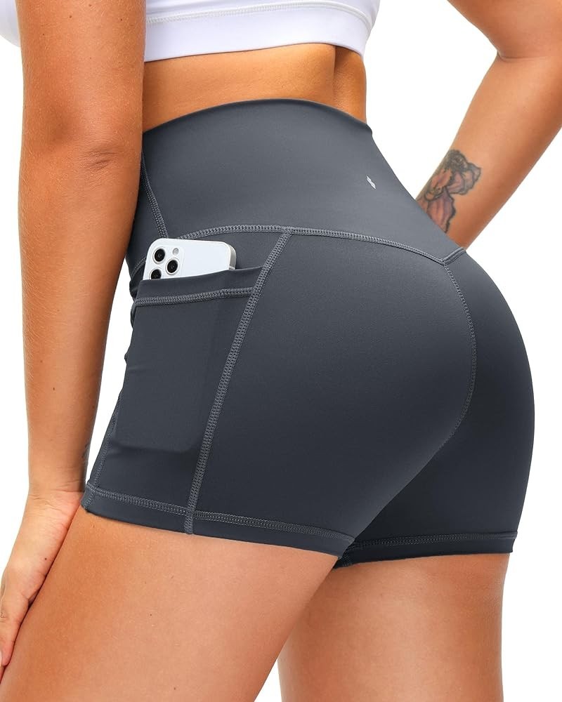 Women's High Waist Yoga Shorts with Side Pockets Tummy Control Running Gym Workout Biker Shorts for Women 8" /3 3 Inch 3" Dar...