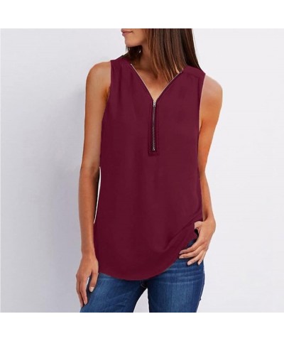 Summer Tops for Women Trendy Plus Size Dressy Casual 3/4 Roll Sleeve Chiffon Blouses Business V Neck Zipper Shirts 06-wine $1...