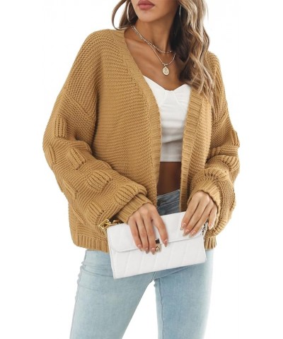 Women's Fall Y2k Oversized Chunky Cable Knit Flower Long Sleeve Open Front Crop Cardigans Cute Button Down Sweaters Brown $16...