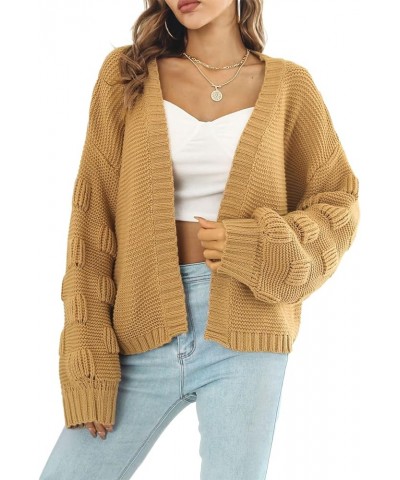 Women's Fall Y2k Oversized Chunky Cable Knit Flower Long Sleeve Open Front Crop Cardigans Cute Button Down Sweaters Brown $16...