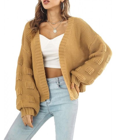 Women's Fall Y2k Oversized Chunky Cable Knit Flower Long Sleeve Open Front Crop Cardigans Cute Button Down Sweaters Brown $16...