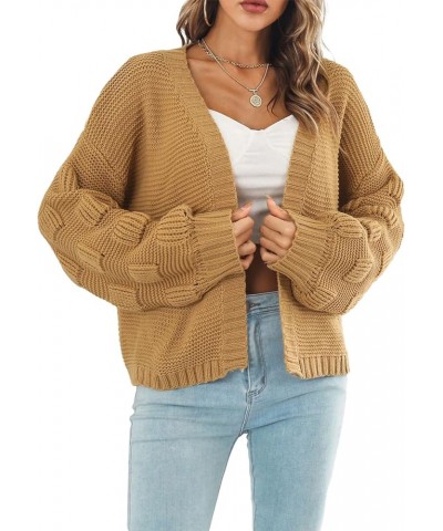 Women's Fall Y2k Oversized Chunky Cable Knit Flower Long Sleeve Open Front Crop Cardigans Cute Button Down Sweaters Brown $16...