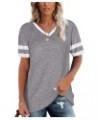 Womens T Shirts Short Sleeve Tunic Tops Loose Crewneck Color Block Casual Tee Shirts Blouses Z4-grey $13.19 Tops