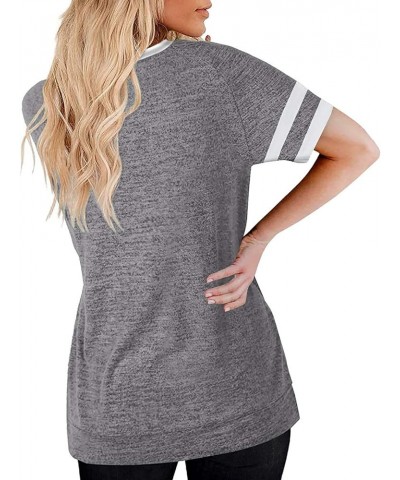 Womens T Shirts Short Sleeve Tunic Tops Loose Crewneck Color Block Casual Tee Shirts Blouses Z4-grey $13.19 Tops