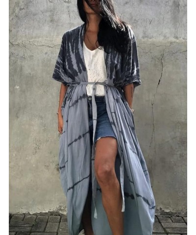 Women Long Beach Kimono Curve Hem Loose open front Bathing suit cover up A-11 Grey $15.18 Others