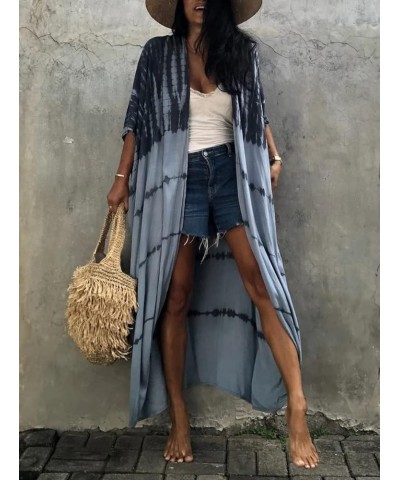 Women Long Beach Kimono Curve Hem Loose open front Bathing suit cover up A-11 Grey $15.18 Others