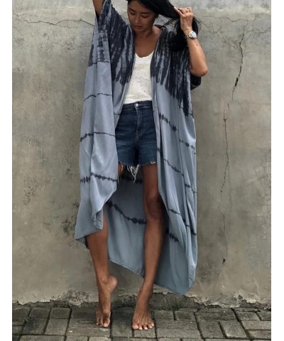 Women Long Beach Kimono Curve Hem Loose open front Bathing suit cover up A-11 Grey $15.18 Others