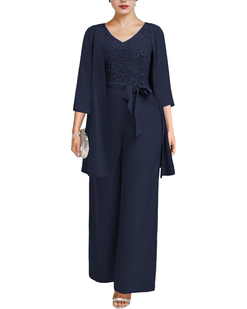 Modest Women's Two Pieces V Neck Pant Suit with Jacket Wedding Guest Dress ME004 Navy Blue $33.97 Suits