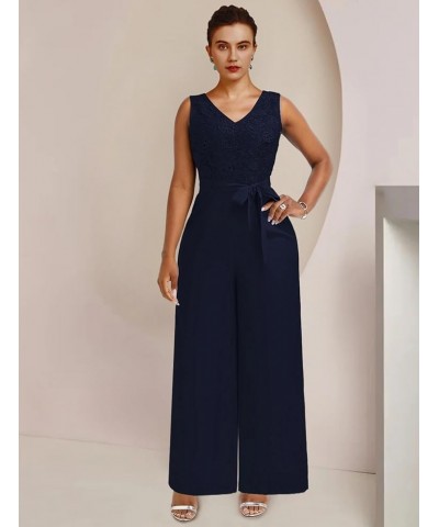 Modest Women's Two Pieces V Neck Pant Suit with Jacket Wedding Guest Dress ME004 Navy Blue $33.97 Suits