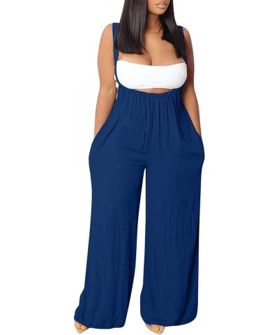 Women's Loose Fit Jumpsuit Fashion Wide Leg Baggy Bib Overalls Adjustable Spaghetti Strap Rompers with Pockets Blue $8.40 Ove...