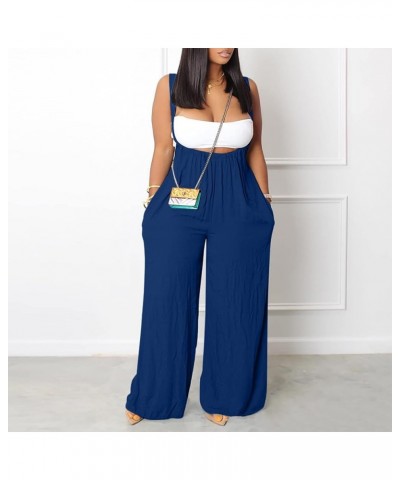 Women's Loose Fit Jumpsuit Fashion Wide Leg Baggy Bib Overalls Adjustable Spaghetti Strap Rompers with Pockets Blue $8.40 Ove...