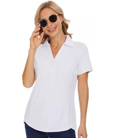 Women's Polo Shirt 3/4 Long Sleeve Golf Quick Dry T Shirts UPF 50+ Athletic Casual Work Shirts Tops for Women Short Sleeve-wh...