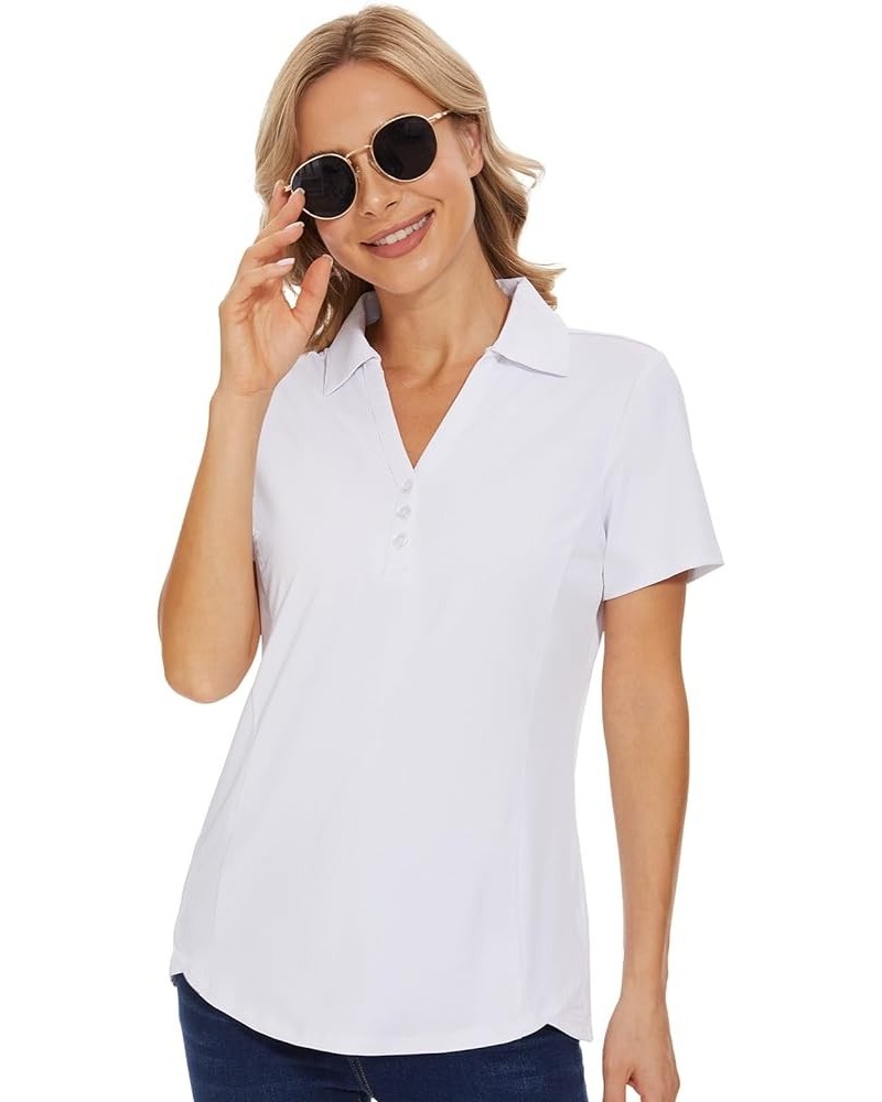 Women's Polo Shirt 3/4 Long Sleeve Golf Quick Dry T Shirts UPF 50+ Athletic Casual Work Shirts Tops for Women Short Sleeve-wh...