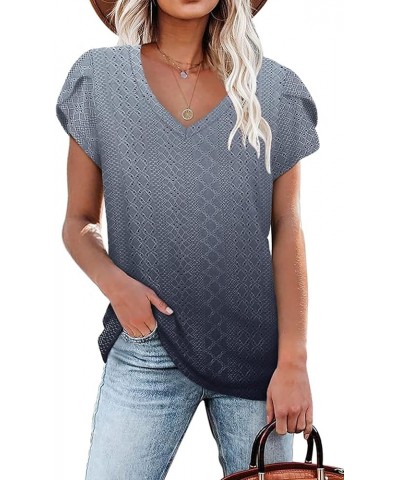 Summer Tops for Women 2023 Trendy Cute Shirts Causal V Neck T Shirts Short Sleeve Blouses Grey $17.27 Blouses