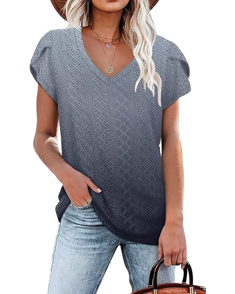 Summer Tops for Women 2023 Trendy Cute Shirts Causal V Neck T Shirts Short Sleeve Blouses Grey $17.27 Blouses