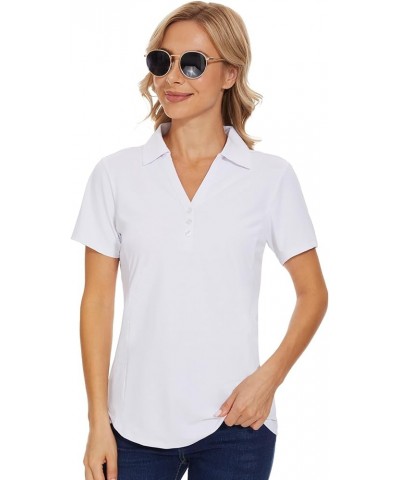 Women's Polo Shirt 3/4 Long Sleeve Golf Quick Dry T Shirts UPF 50+ Athletic Casual Work Shirts Tops for Women Short Sleeve-wh...