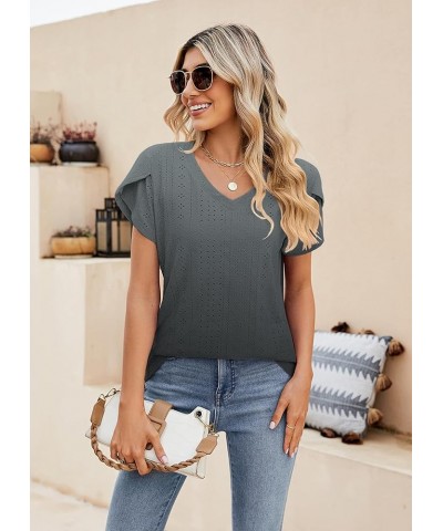 Summer Tops for Women 2023 Trendy Cute Shirts Causal V Neck T Shirts Short Sleeve Blouses Grey $17.27 Blouses