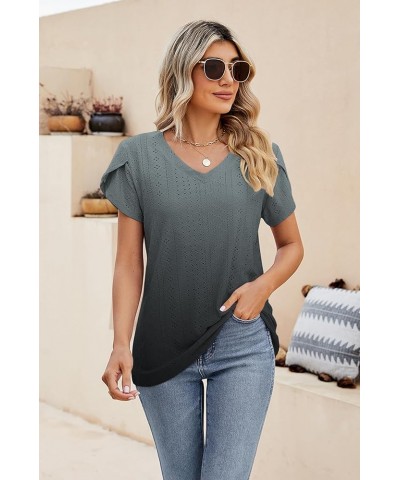 Summer Tops for Women 2023 Trendy Cute Shirts Causal V Neck T Shirts Short Sleeve Blouses Grey $17.27 Blouses