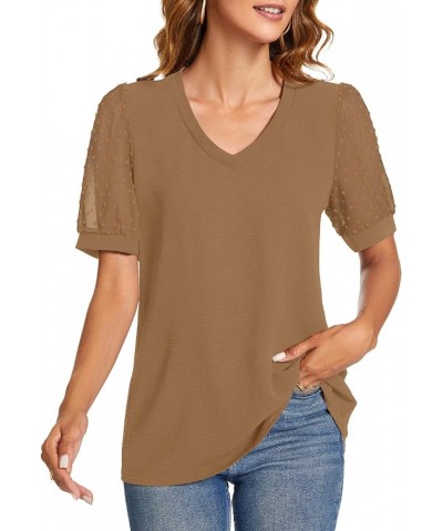 Womens Summer Casual Shirts Short Sleeve Tunic V Neck Trendy Blouses Tops B:brown $10.00 Tops