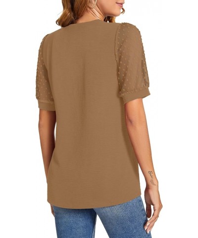 Womens Summer Casual Shirts Short Sleeve Tunic V Neck Trendy Blouses Tops B:brown $10.00 Tops