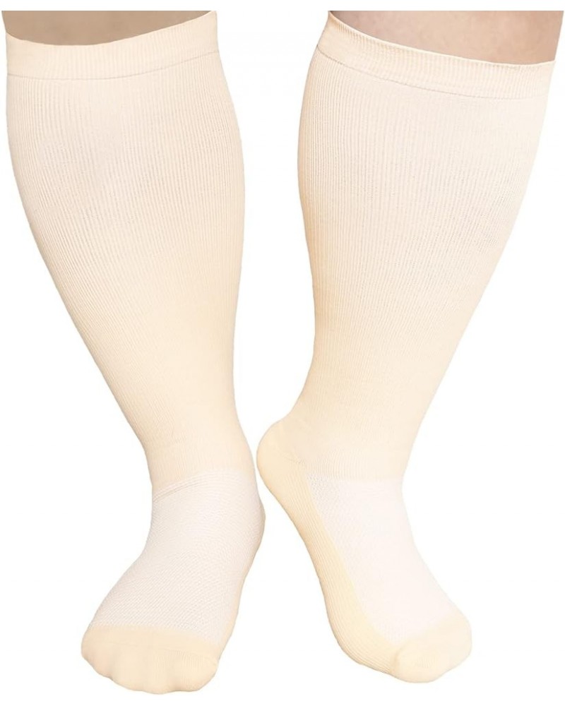 Plus size compression socks wide calf men women knee high 20-30 mmhg breathable circulation xl 2xl 3xl 4xl 5xl Flesh-colored ...