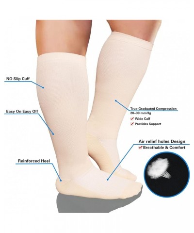 Plus size compression socks wide calf men women knee high 20-30 mmhg breathable circulation xl 2xl 3xl 4xl 5xl Flesh-colored ...