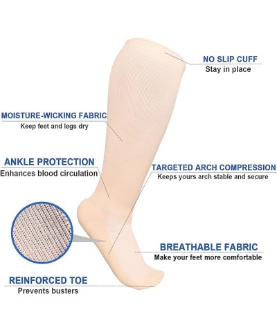 Plus size compression socks wide calf men women knee high 20-30 mmhg breathable circulation xl 2xl 3xl 4xl 5xl Flesh-colored ...