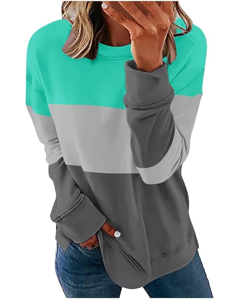 Womens Casual Long Sleeve Crewneck Sweatshirt 2024 Spring Fashion Dressy Pullover Tops Loose Colorblock/Gradient Shirt A-mint...