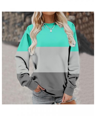 Womens Casual Long Sleeve Crewneck Sweatshirt 2024 Spring Fashion Dressy Pullover Tops Loose Colorblock/Gradient Shirt A-mint...