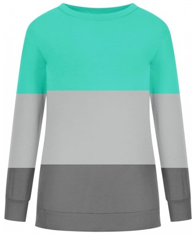 Womens Casual Long Sleeve Crewneck Sweatshirt 2024 Spring Fashion Dressy Pullover Tops Loose Colorblock/Gradient Shirt A-mint...