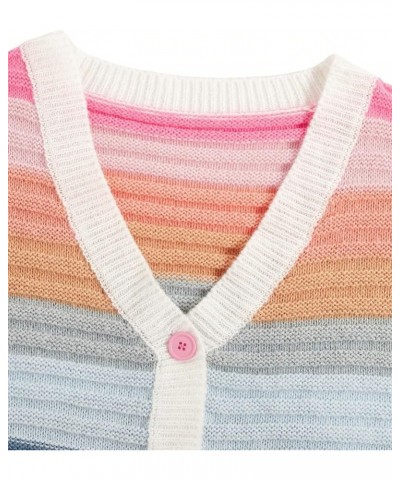 Women's Colorful Open Front V Neck Long Sleeve Crop Cardigan Buttons Loose Knit Sweater Coat Pink Blue $19.78 Sweaters