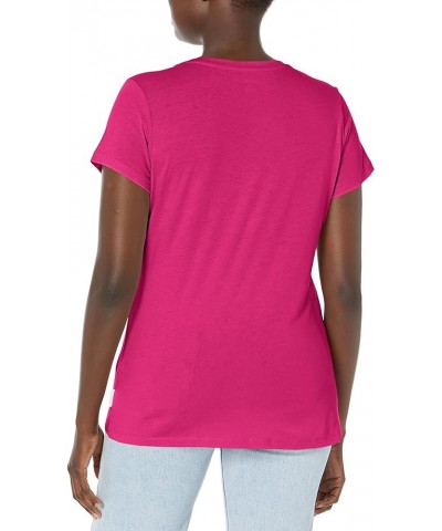 Women's Foil Monogram Logo V-Neck Short Sleeve Iconic Tee Cali Pink $18.05 Activewear