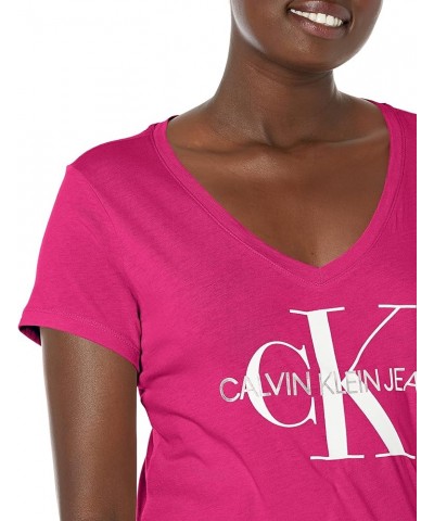 Women's Foil Monogram Logo V-Neck Short Sleeve Iconic Tee Cali Pink $18.05 Activewear