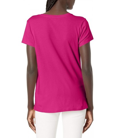 Women's Foil Monogram Logo V-Neck Short Sleeve Iconic Tee Cali Pink $18.05 Activewear