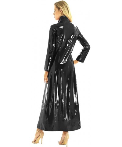 Women's Adult PVC Leather Shiny Metallic Turtleneck Trench Coat Long Jacket Cloak Clubwear Black $22.62 Coats