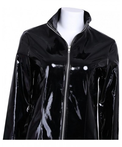 Women's Adult PVC Leather Shiny Metallic Turtleneck Trench Coat Long Jacket Cloak Clubwear Black $22.62 Coats